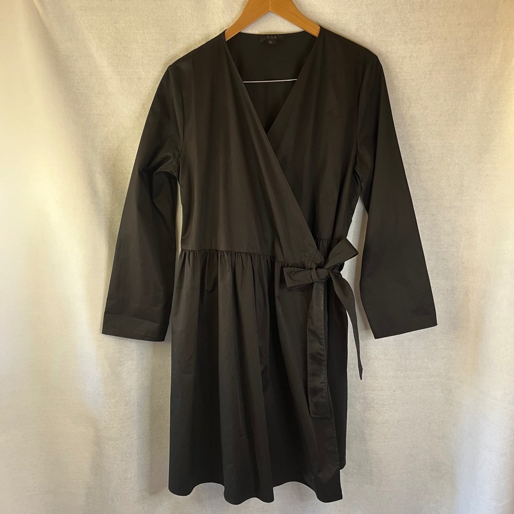 COS Wrap Dress Sz 10 Black 100% Cotton Lagenlook Bohochic Capsule Minimalist‎